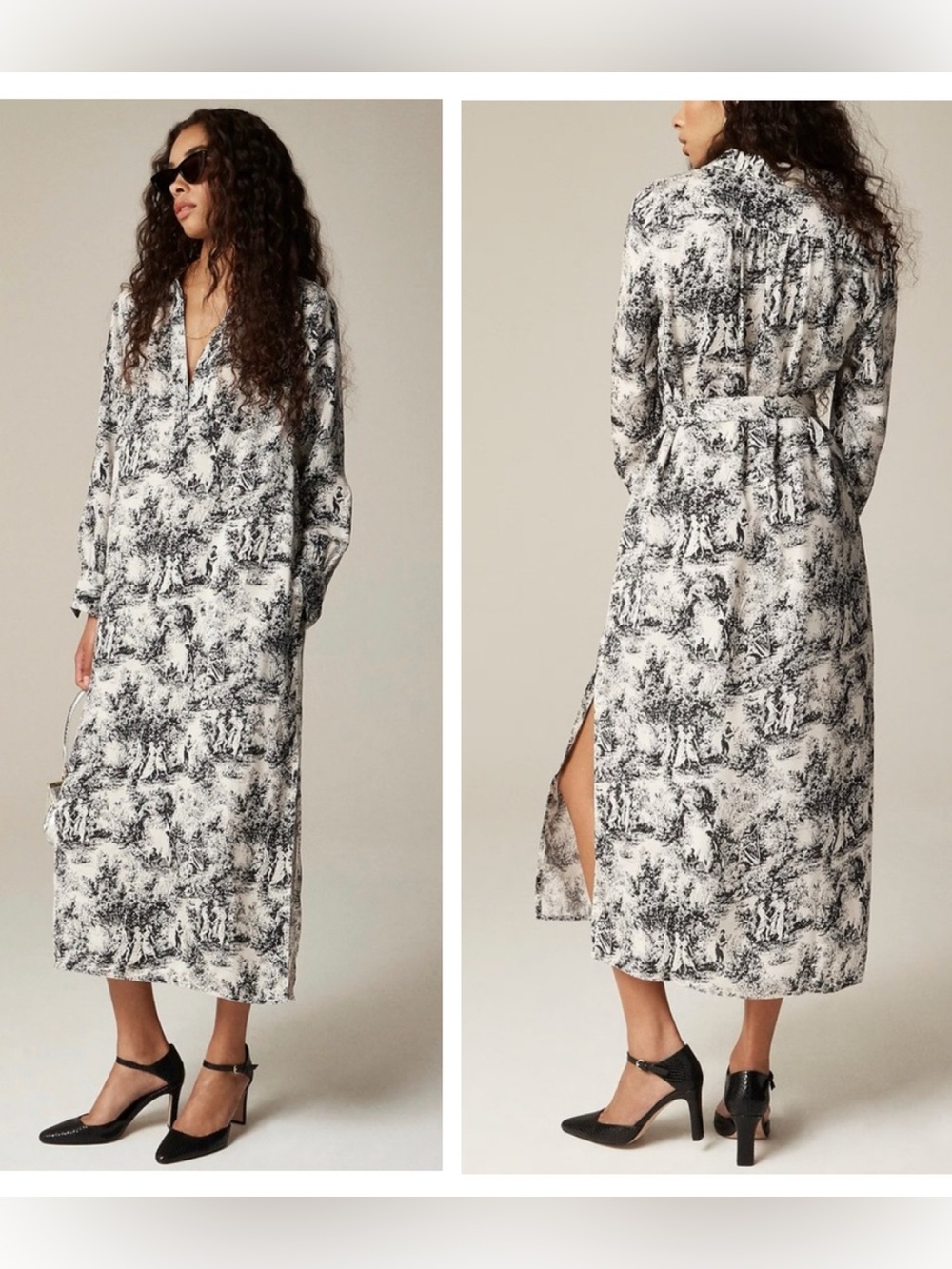 NWT J. Crew Bungalow long sleeve belted maxi dress toile drapey viscose twill L